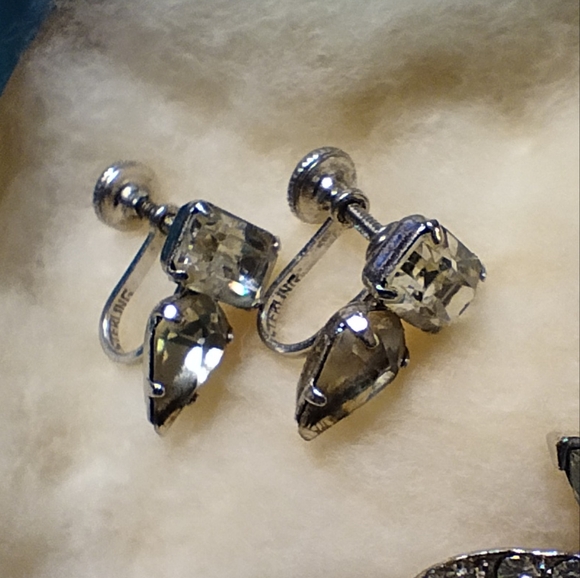 Vintage Silver Pell Brooch With Rhinestones & Jay Flex Silver Screw-On E… - Picture 5 of 8